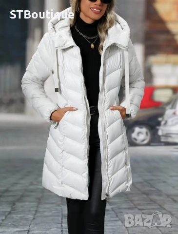 🧥 Дамско зимно яке със средна дължина в Черен и  цвят Кайсия , снимка 8 - Якета - 52267520