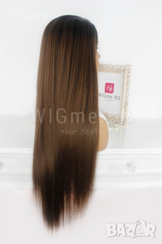 Дълга кестенява перука с черни корени Сидни, снимка 9 - Аксесоари за коса - 38010856