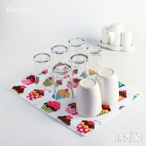 2368 Микрофибърна подложка за сушене на чаши 37x30cm, Кексчета, снимка 2 - Аксесоари за кухня - 33958927