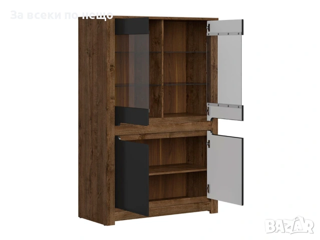 Витрина RUSO REG2W2D корпус дъб април/фронт черно мат Код P1836, снимка 2 - Секции и витрини - 53014889