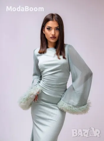 Дълга ментова дамска рокля , снимка 4 - Рокли - 48009293