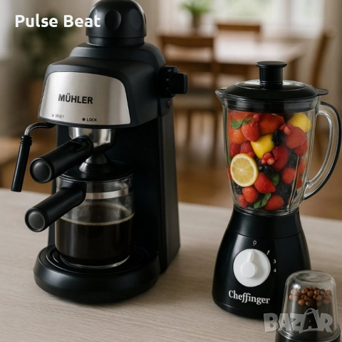 Комплект от еспресо машина MUHLER MCM-33 + 2 стъклени чаши и блендер с мелничка, снимка 4 - Кафемашини - 52394689