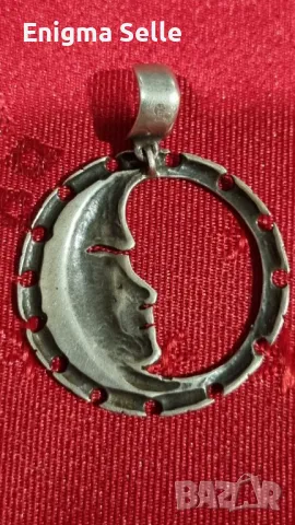 Голям сребърен медальон ЛУНА, снимка 4 - Колиета, медальони, синджири - 50306272