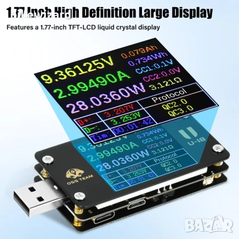 USB тестер, цифров мултицет, волтметър – Type-C / USB НОВ, снимка 3 - Друга електроника - 54034259