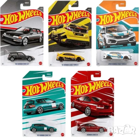 Hot Wheels Honda Civic Anniversary Set of 5 Cars Vehicles Пълен сет oт 5 колички