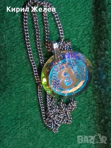 МОДНО АРТ КРИСТАЛНО КОЛИЕ МЕДАЛЬОН с ВЕРИЖКА и БУКВИЧКА 26684, снимка 3 - Колиета, медальони, синджири - 34806306