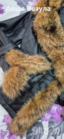 Черно зимно яке еко кожа еко пух Размер М Ново 150 лв., снимка 5 - Якета - 48481424