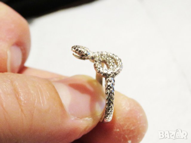 мъжки сребърен пръстен, рокерски пръстен змия моторджийски, снимка 3 - Пръстени - 31306087