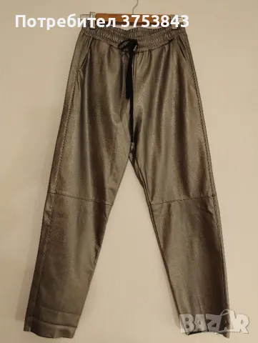 Дамски панталон еко кожа сребрист-бронз