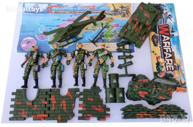 Военен комплект Комбат Combat с 4 войника, танк, вертолет и още аксесоари, снимка 1
