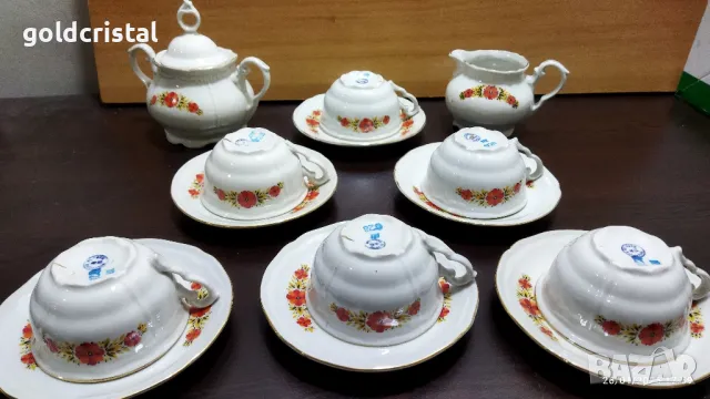 Стар български порцелан чаши за чай захарница латиера 