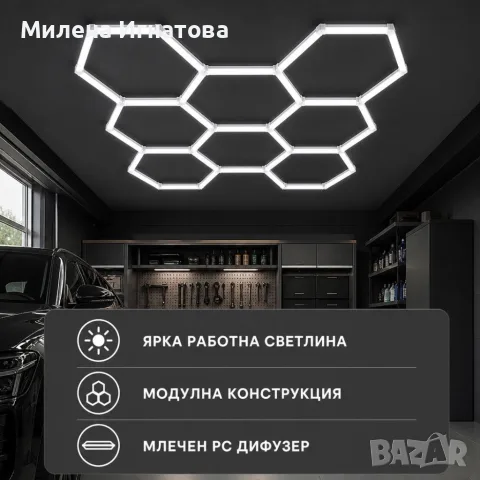 LED хексагонално осветление за гараж и работилница 280W, 6500K, 257.6×244.4 см, 35 LED панела, IP54, снимка 2 - Лед осветление - 55907534