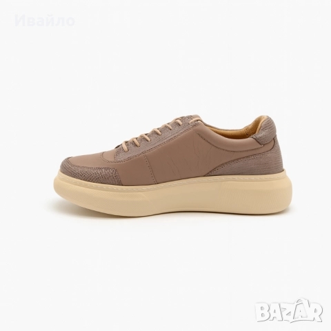 Дамски бежови спортни обувки от естествена кожа с ефектни детайли, снимка 3 - Дамски ежедневни обувки - 52124316