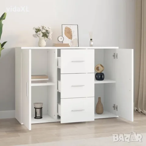 vidaXL Сайдборд, бял, 91x29,5x65 см, инженерно дърво, снимка 3 - Бюфети - 56147955