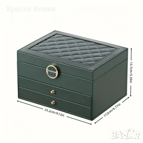 Органайзер за Бижута Кутия за бижута от Изкуствена Кожа с 3 Нива и Ключалка, снимка 6 - Други - 48614723