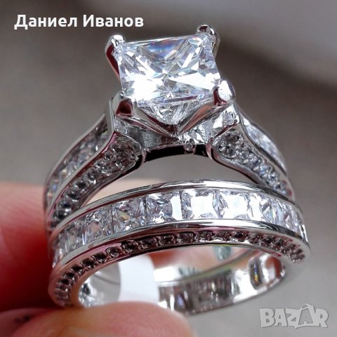 Златен ПРЪСТЕН 18 к БЯЛО ЗЛАТО С КАМЪНИ Сваровски , снимка 5 - Пръстени - 6871791