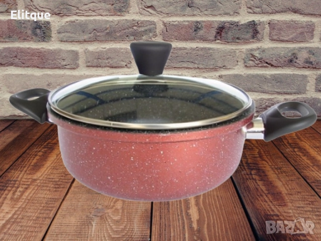 Тенджера Rosberg R51318G22, 22/24/26 см., Мраморно покр., Индукция, Бордо меланж, снимка 3 - Съдове за готвене - 52889063