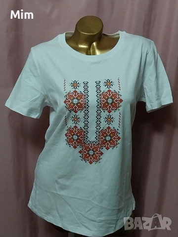 М Бяла памучна тениска с български мотиви , снимка 4 - Тениски - 53939084