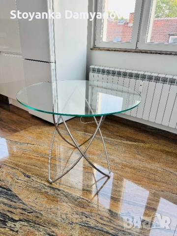 Нова Трапезна маса ф90 от полирана неръждаема стомана и закалено стъкло, снимка 4 - Маси - 51455533
