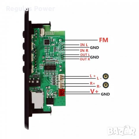 MP3 плеър 2 х 25W/6V - 18V/ BT 5.0 модул за вграждане SD card/USB/FM//AUX/Rec/Call, снимка 2 - MP3 и MP4 плеъри - 31308840