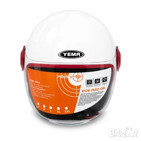 Отворена мото каска YEMA ECE R22.06 бяло и червено, снимка 2 - Аксесоари и консумативи - 55865710