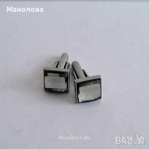 Въглено сиви копчета за ръкавели с фасетирани кристали Swarovski , снимка 3 - Други - 53253537