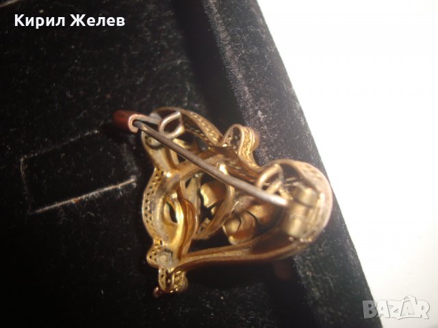 СТАРИННА ДИАМАНТЕНА ПОЗЛАТЕНА МЕДНА БРОШКА АРТ-ДЕКО ЮВЕЛИРНА РАБОТА ФЛОРАЛНА 60951, снимка 12 - Антикварни и старинни предмети - 30636809