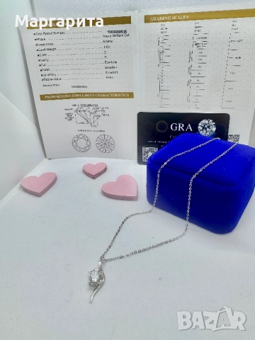 Сребърно колие с мойсанит (диамант) 1 карат, снимка 5 - Колиета, медальони, синджири - 52261270