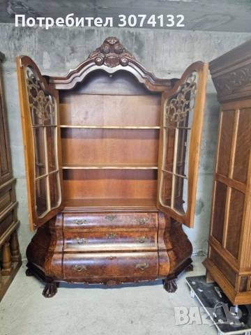 Витрина в стил Чипъндейл с интарзия, снимка 3 - Секции и витрини - 52996753