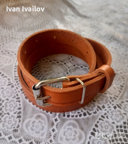 Елегантен дамски колан (2.5 см) – ЕСТЕСТВЕНА КОЖА – Цвят Керемида / Коняк