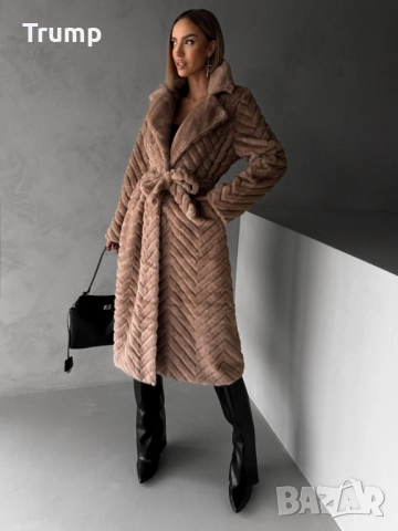 Красиво палто, еко косъм, имитация кожа, цвят кафяв, снимка 3 - Палта, манта - 52230803