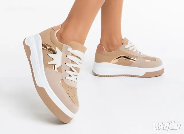 Дамски Спортни Обувки В Бежов Цвят, снимка 4 - Кецове - 47857444