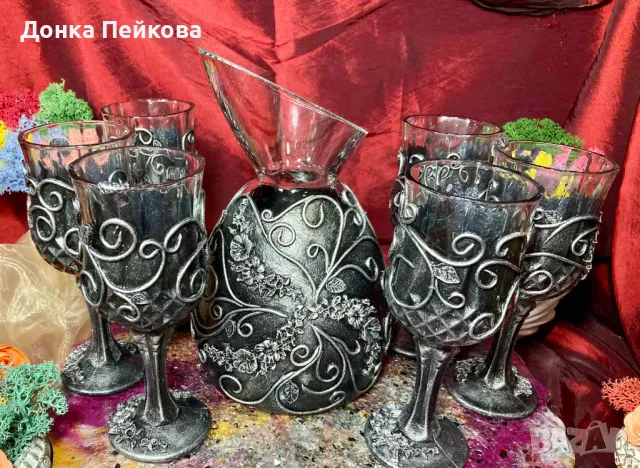 Сервиз за вино от 7 части в сребро, снимка 7 - Сервизи - 49301367