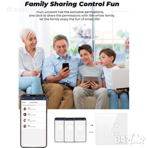 4000 WiFl Wi-Fi Смарт Сензорен Ключ за осветление с тъч стъклен панел, снимка 10 - Лед осветление - 42168035