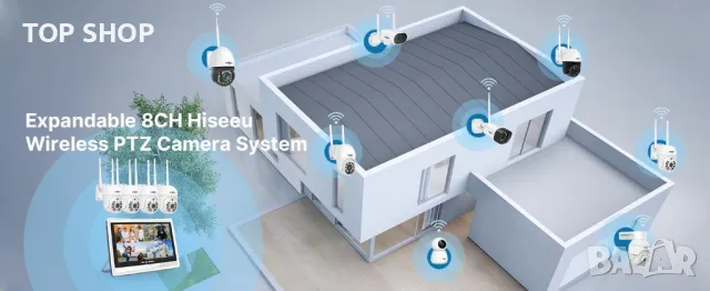 Hiseeu 5MP безжична PTZ система охранителни камери с 12" монитор, снимка 2 - Комплекти за видеонаблюдение - 48788795
