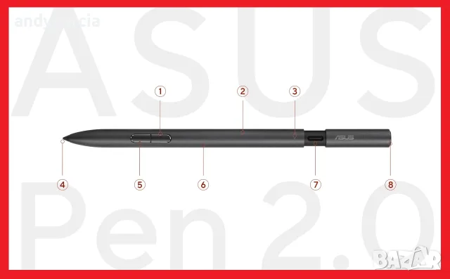 ASUS Pen 2.0 SA203H Stylus Стилус , съвместим лаптоп или таблет, черен, 120x120x25 мм 