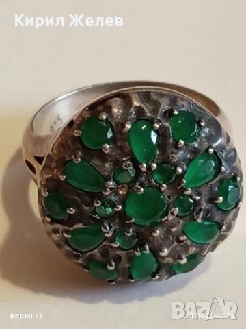 Винтидж Етно стил сребърен пръстен с Смарагди майсторска ръчна изработка 51823, снимка 13 - Пръстени - 52983219