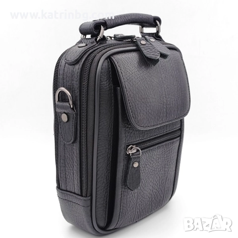 Чанта и портфейл от естествена кожа в черно-Подаръчен комплект за мъж, снимка 2 - Подаръци за мъже - 52414420