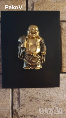 Стенна декорация “Щастлив Буда” на черна плоча, снимка 3 - Колекции - 51104602