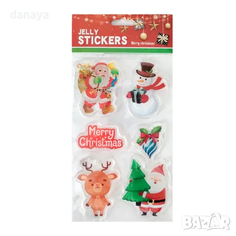 5339 Комплект силиконови коледни стикери за прозорец, 6 броя, снимка 2 - Декорация за дома - 47614446