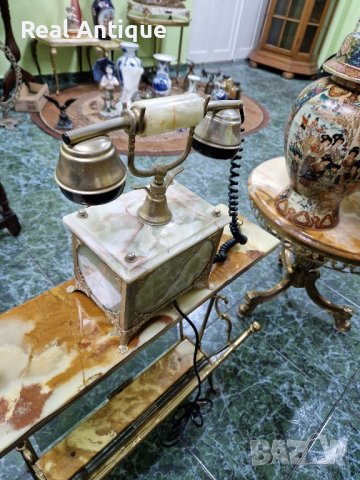 Страхотен антикварен немски телефон от оникс с метални орнаменти , снимка 6 - Антикварни и старинни предмети - 44507067