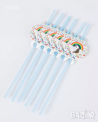 Еднорог unicorn дъга 10 бр парти сламки рожден ден