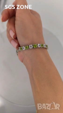 Сребърна гривна с родийно покритие, перидот и лунен камък, снимка 13 - Гривни - 52566116