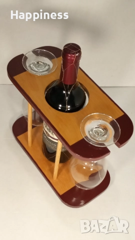Стойка за вино с бутилка и 2 чаши - Нова, снимка 3 - Декорация за дома - 46419886