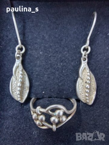 Винтидж / Античен сребърен комплект обеци и пръстен - проба 925 - СБХ, снимка 2 - Бижутерийни комплекти - 29435950