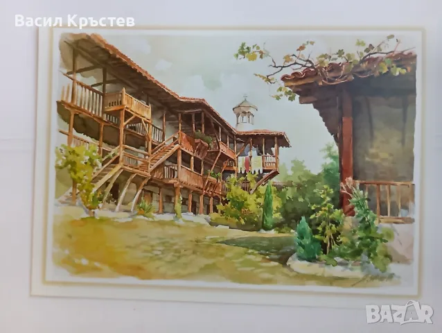 Картички 12 бр., Колекция Български манастири, худ. Янко Янев, худ. Б.Русев, 17 х 12 см., 1970-80 г., снимка 13 - Филателия - 47829295