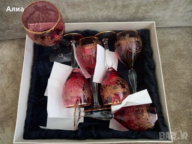 Гравирани чаши цветно стъкло за вино 6 бр., снимка 7 - Чаши - 40448334
