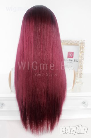 Дълга права червена перука с черни корени Джесика, снимка 2 - Аксесоари за коса - 37939335
