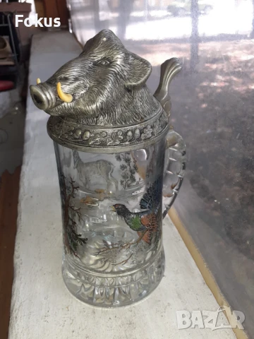 Стара немска халба за бира глиган ловна тематика