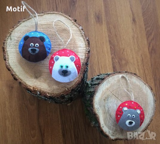 Коледна декорация / Коледни играчки за елха от филц ръчна изработка мече , снимка 3 - Декорация за дома - 34299668